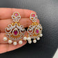 AD Diamond Finish Ganga Jamuna Polish Floral Red Stone Long Short Stiff Necklace Combo Set