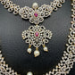 AD Diamond Finish Ganga Jamuna Polish Floral Red Stone Long Short Stiff Necklace Combo Set