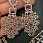 AD Diamond Finish Ruby Red Stone Six Layer Long Necklace