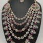 AD Diamond Finish Ruby Red Stone Five Layer Long Necklace