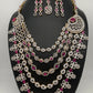 AD Diamond Finish Ruby Red Stone Five Layer Long Necklace