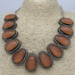 Peachish Brown Carved Oval Stone AD Victorian Polish Short Necklace