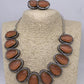 Peachish Brown Carved Oval Stone AD Victorian Polish Short Necklace
