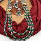 Emerald Green 3 Layer Teen Lada Long Necklace in Victorian Polish