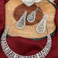 Marquis AD Clear Stone Neckline Necklace in Silver Polish