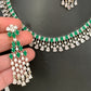 Emerald Green Stone AD Silver Polish Neckline Short Necklace