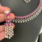 Ruby Red Stone AD Silver Polish Neckline Short Necklace