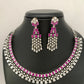 Ruby Red Stone AD Silver Polish Neckline Short Necklace