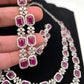 Double Layer Ruby Red Stone AD Silver Polish Short Necklace
