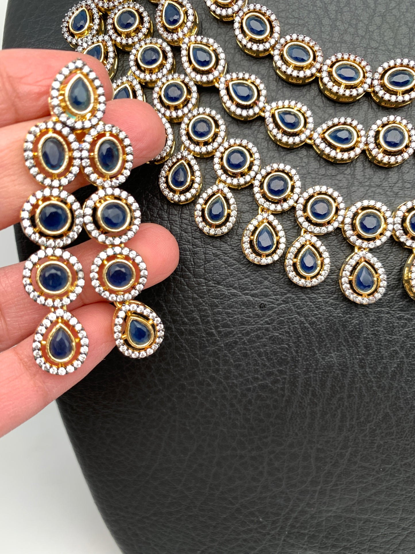AD Blue Stone Triple Layer Short Necklace
