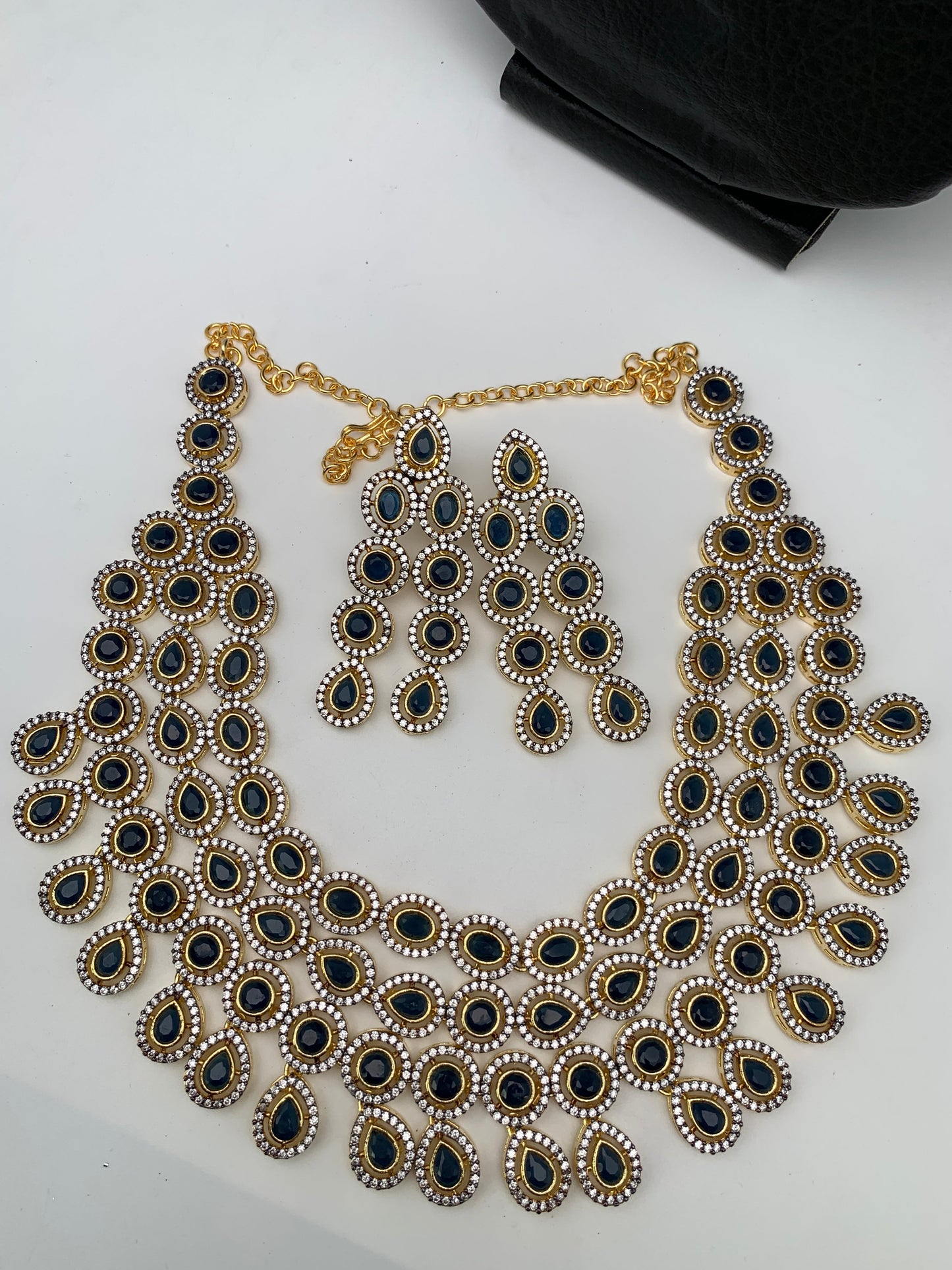 AD Blue Stone Triple Layer Short Necklace