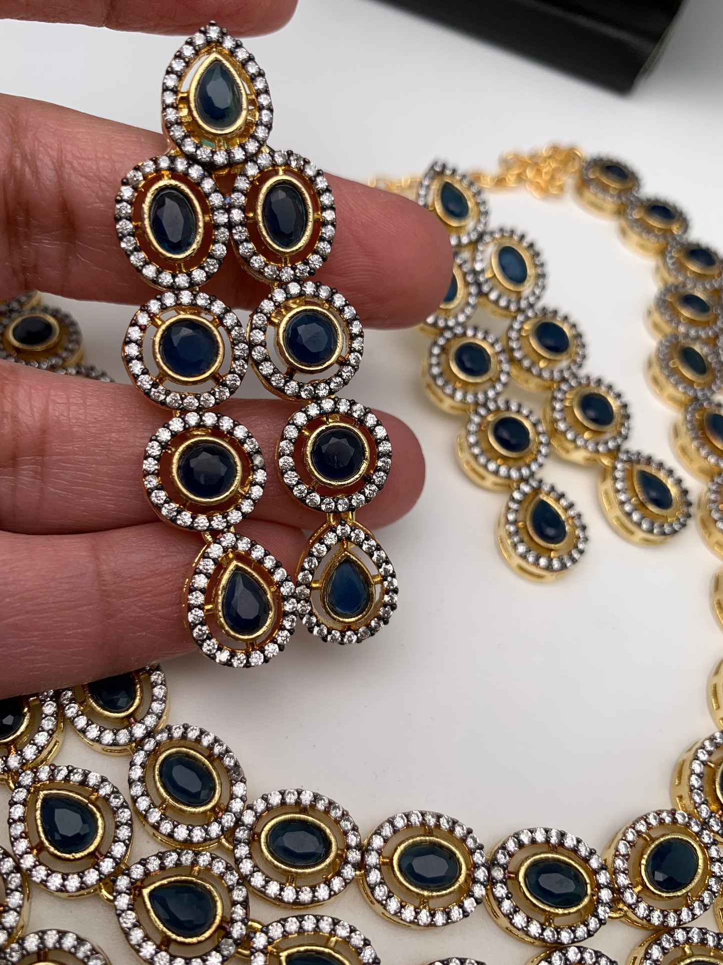 AD Blue Stone Triple Layer Short Necklace