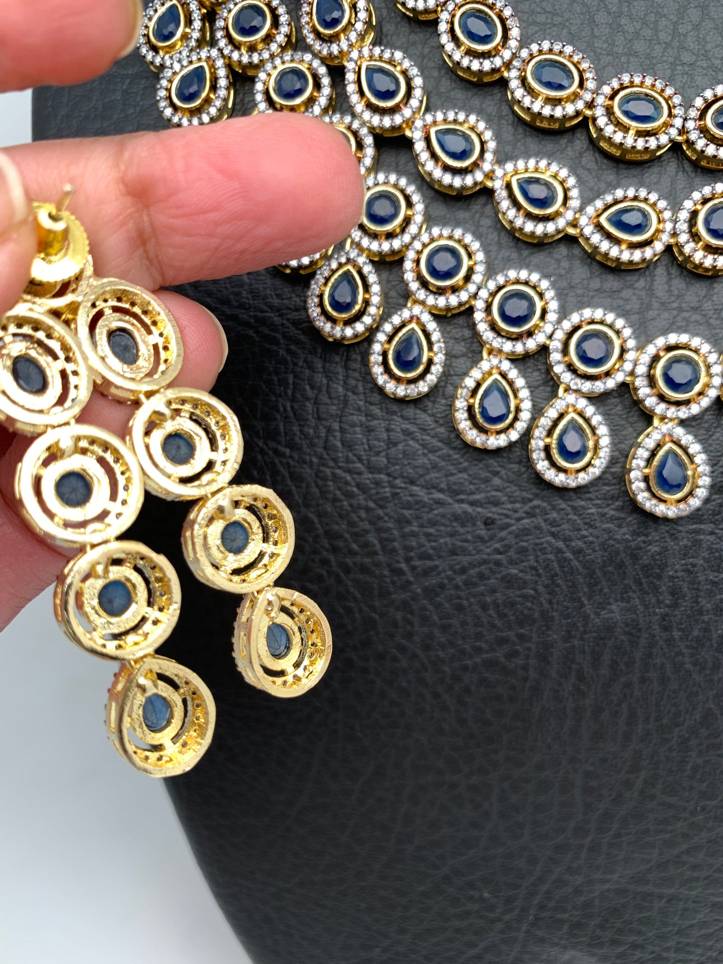 AD Blue Stone Triple Layer Short Necklace