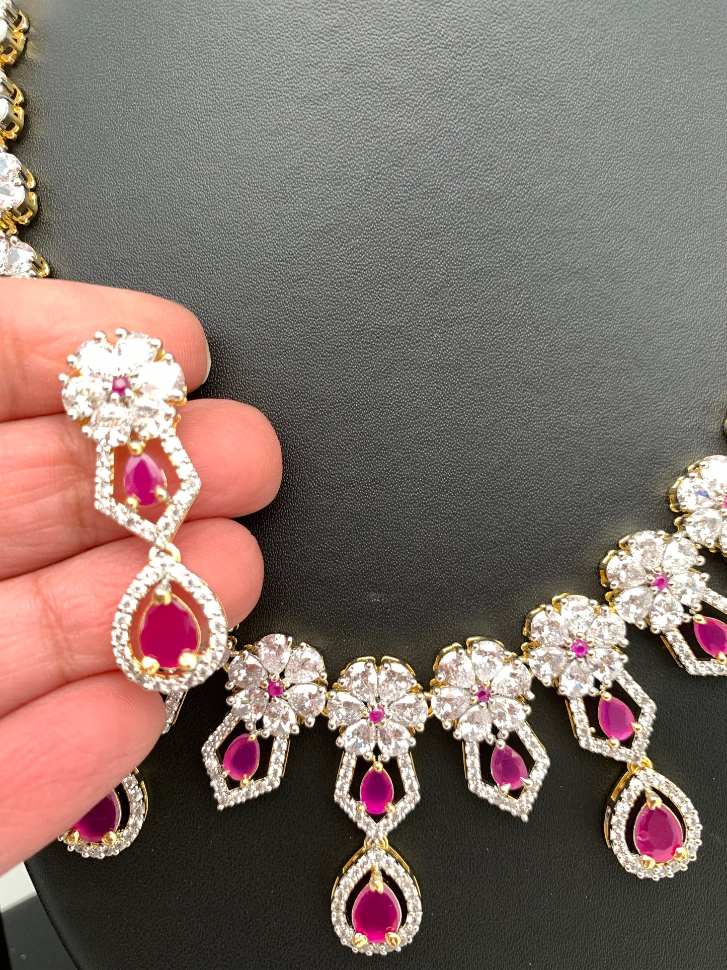 AD Ruby Red Stone Short Necklace