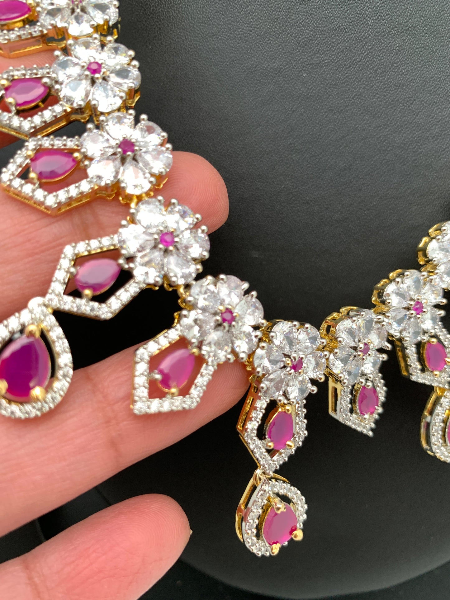 AD Ruby Red Stone Short Necklace