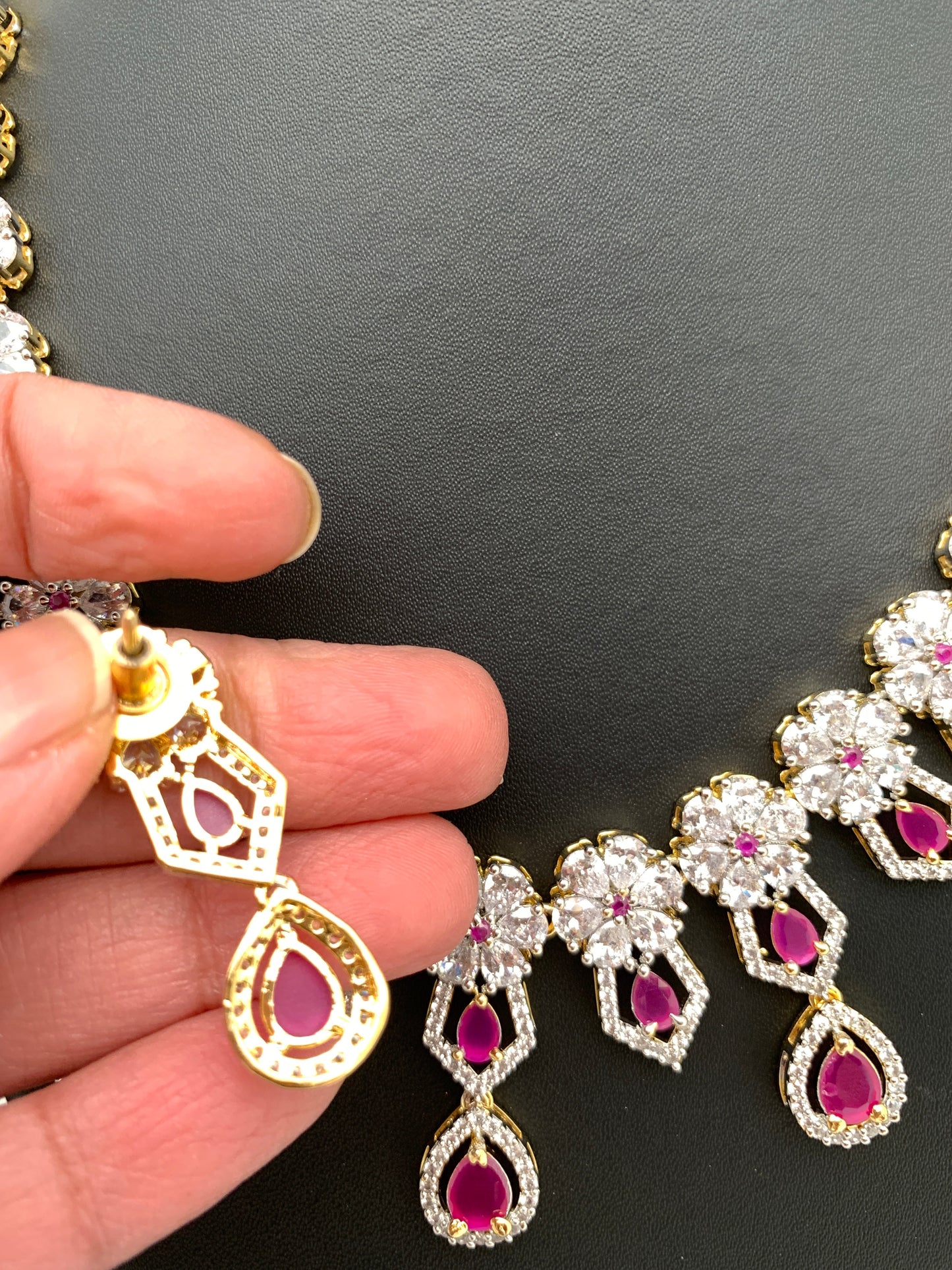 AD Ruby Red Stone Short Necklace