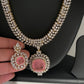 American Diamond Pink Doublet Stone Short Necklace