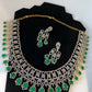 AD Emerald Green Stone Broad Design U Shape Medium Short Necklace