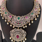 AD Multi Color Stone Ganga Jamuna Polish Neckline Short Necklace