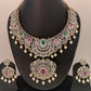 AD Multi Color Stone Ganga Jamuna Polish Neckline Short Necklace