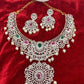 AD Multi Color Stone Ganga Jamuna Polish Neckline Short Necklace