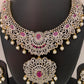 AD Ruby Red Stone Ganga Jamuna Polish Neckline Short Necklace