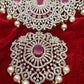 AD Ruby Red Stone Ganga Jamuna Polish Neckline Short Necklace