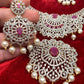 AD Ruby Red Stone Ganga Jamuna Polish Neckline Short Necklace