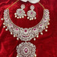 AD Ruby Red Stone Ganga Jamuna Polish Neckline Short Necklace