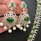 AD Emerald Green Stone Peacock Design Long Necklace