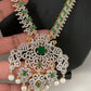 AD Emerald Green Stone Peacock Design Long Necklace