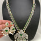 AD Emerald Green Stone Peacock Design Long Necklace