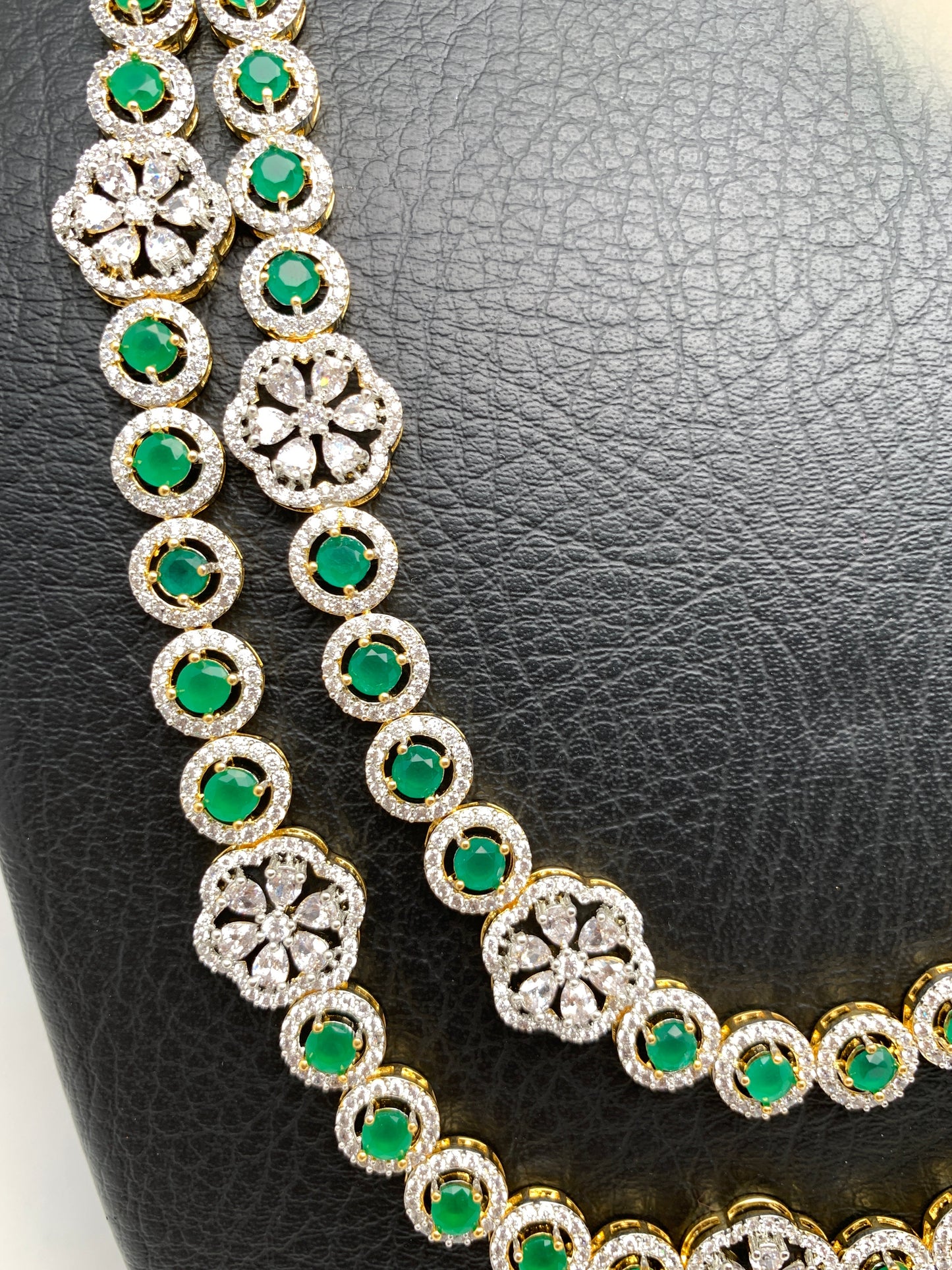 AD Emerald Green Stone Double Layer Long Necklace