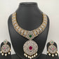 AD Multi Color Stone Ganga Jamuna Polish Neckline Short Necklace