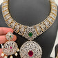 AD Multi Color Stone Ganga Jamuna Polish Neckline Short Necklace