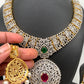 AD Multi Color Stone Ganga Jamuna Polish Neckline Short Necklace