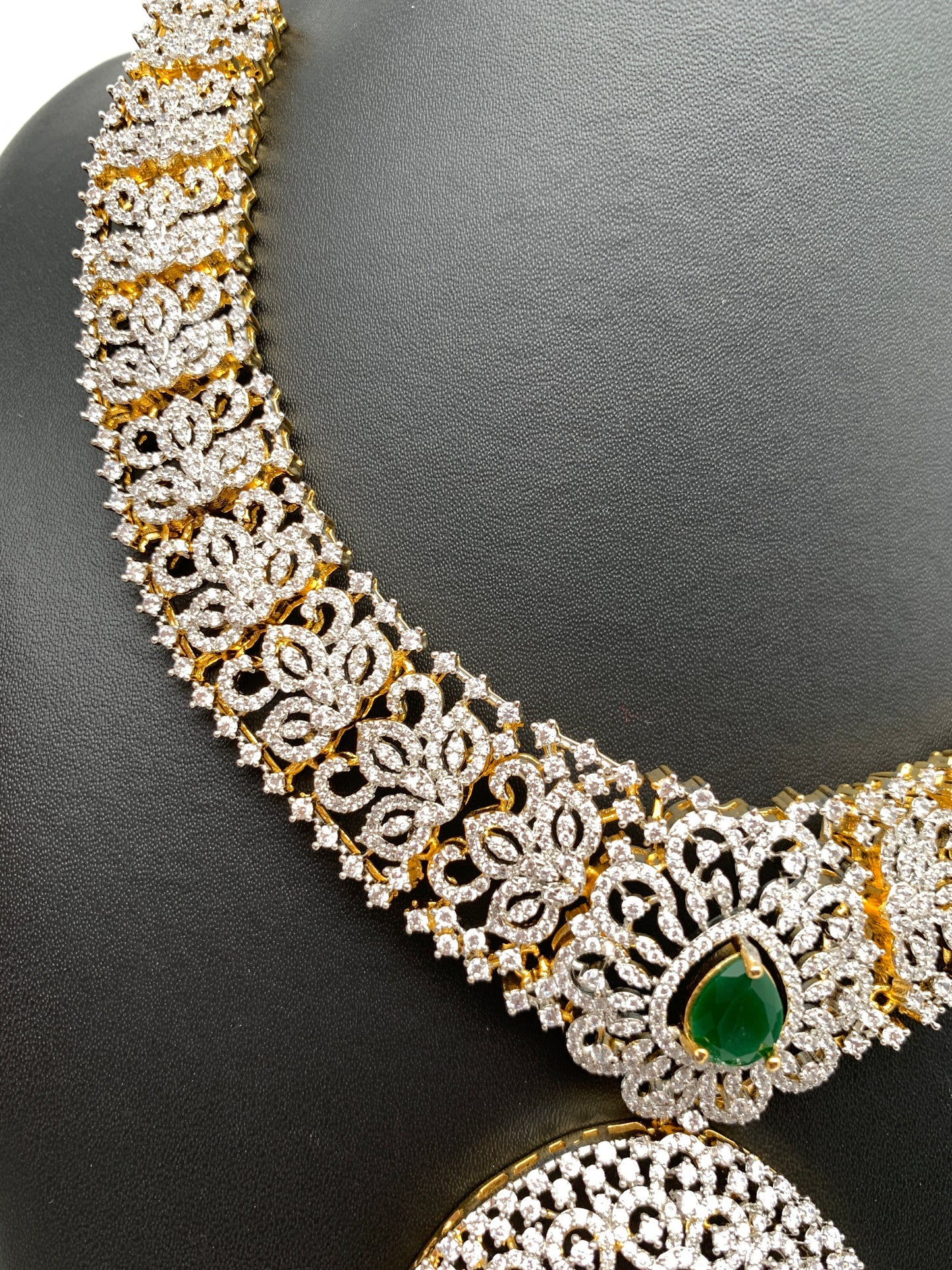 AD Multi Color Stone Ganga Jamuna Polish Neckline Short Necklace
