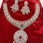 AD Multi Color Stone Ganga Jamuna Polish Neckline Short Necklace