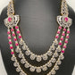 AD Ruby Pink Stone Multi Layer Long Necklace
