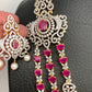 AD Ruby Pink Stone Multi Layer Long Necklace