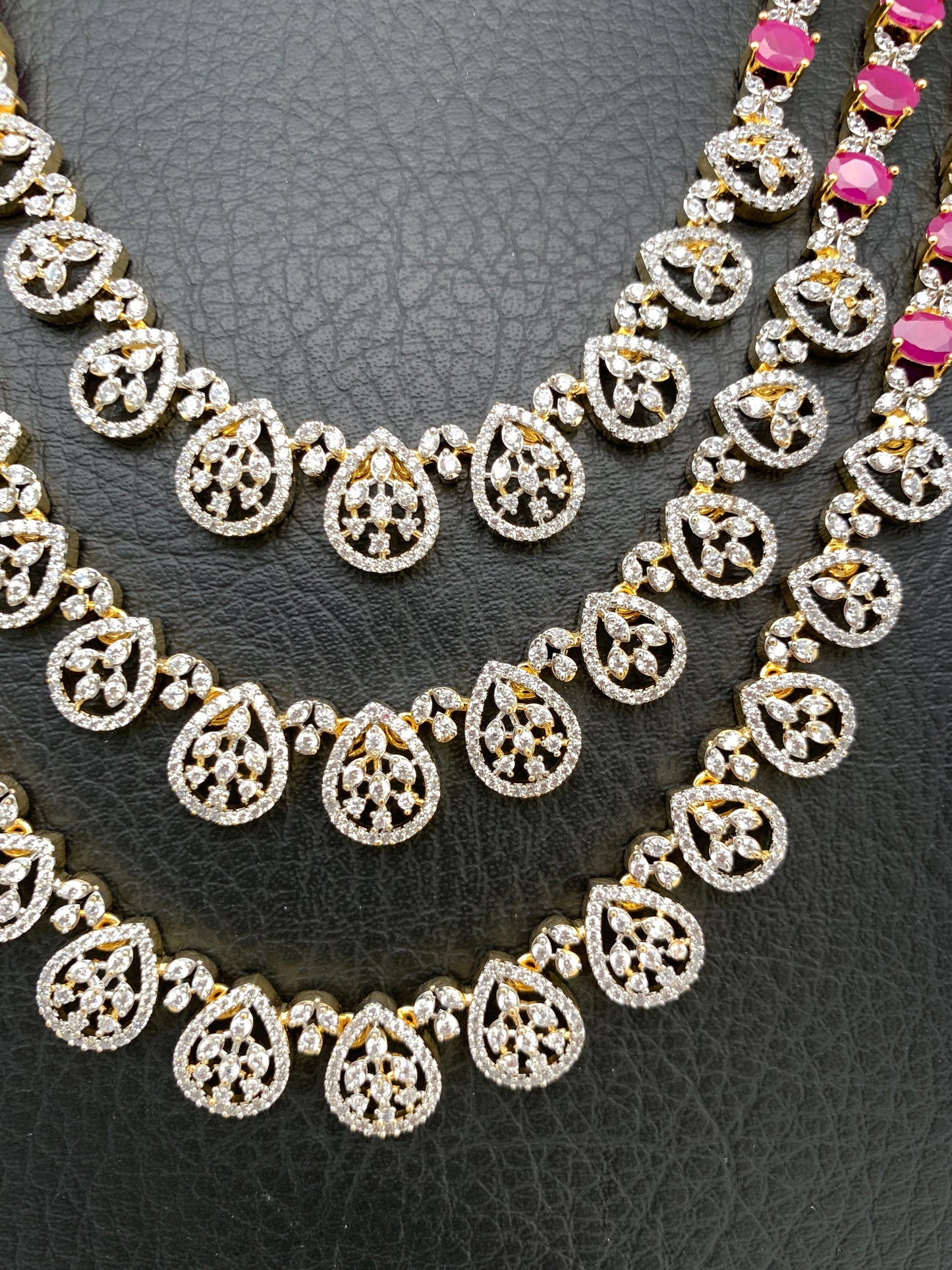 AD Ruby Pink Stone Multi Layer Long Necklace