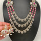 AD Ruby Pink Stone Multi Layer Long Necklace