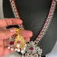 AD Ruby Red Stone Peacock Design Long Necklace