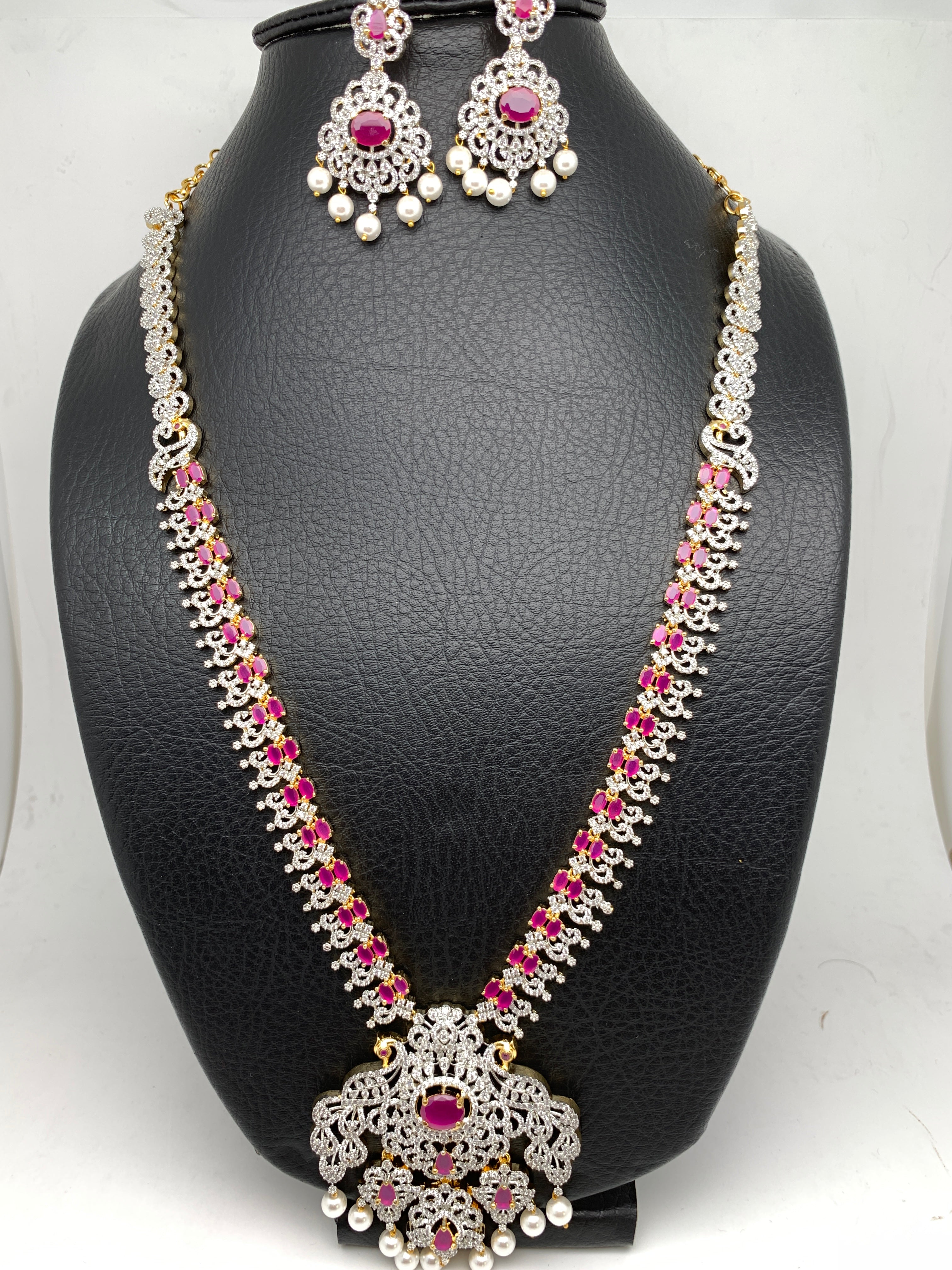AD Ruby Red Stone Peacock Design Long Necklace – Sheetal's FabFashion