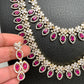 AD Ruby Red Stone Double Layer Long Necklace