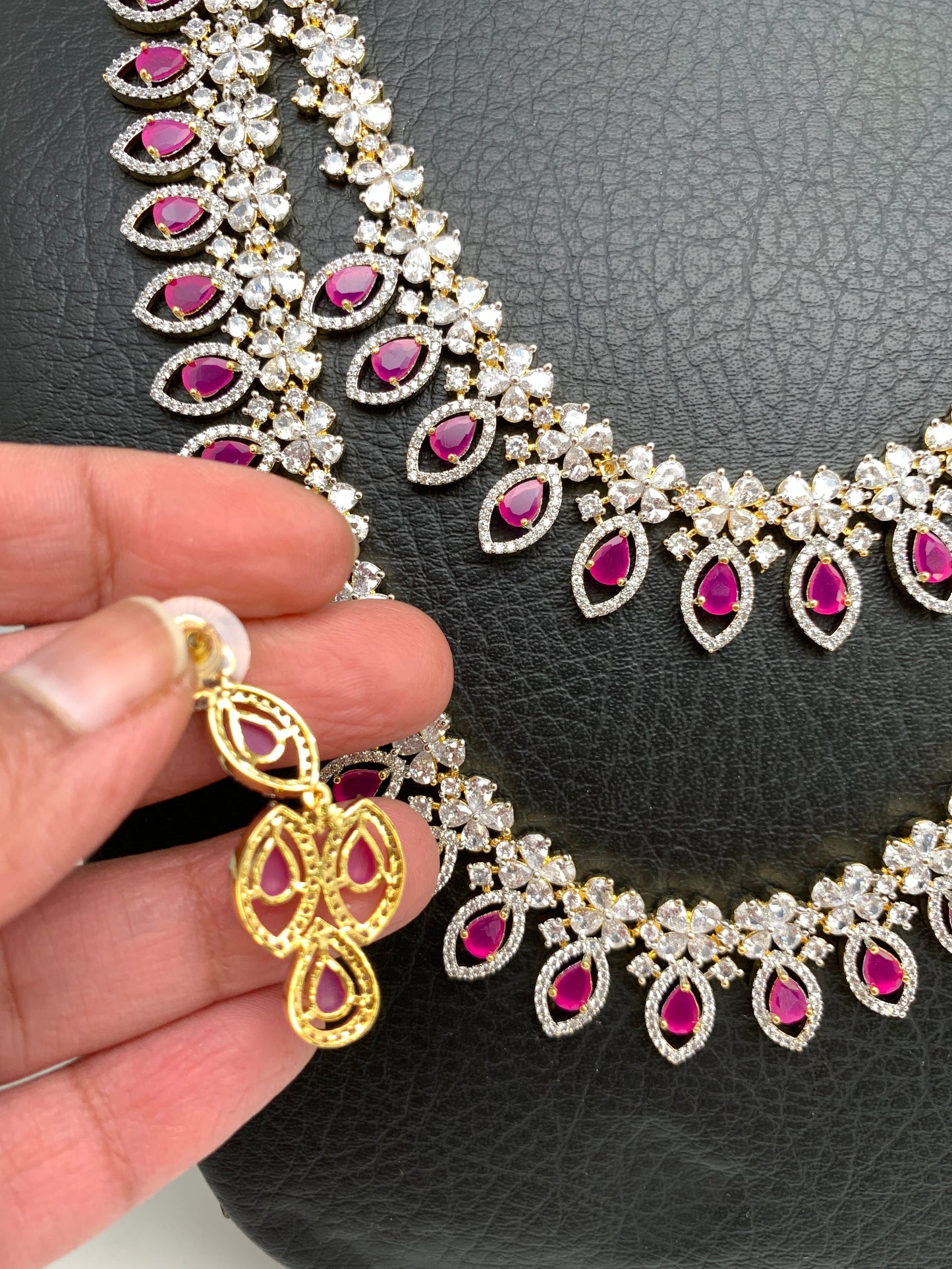 AD Ruby Red Stone Double Layer Long Necklace