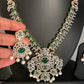 AD Emerald Green Stone Peacock Design Short Necklace
