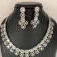 Simple AD Clear Stone Silver Polish Short Necklace