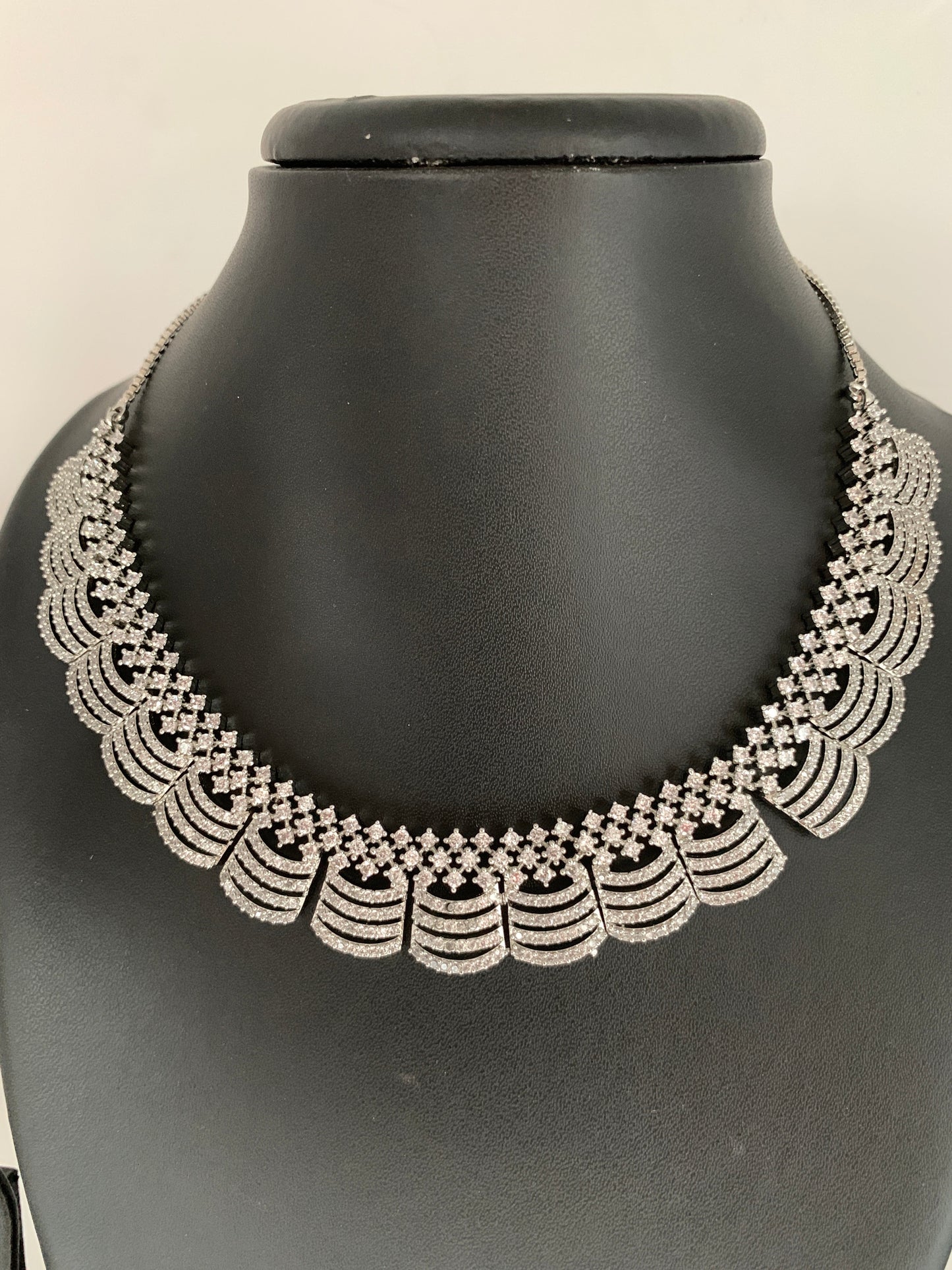 Elegant AD Silver Polish Neckline Short Necklace