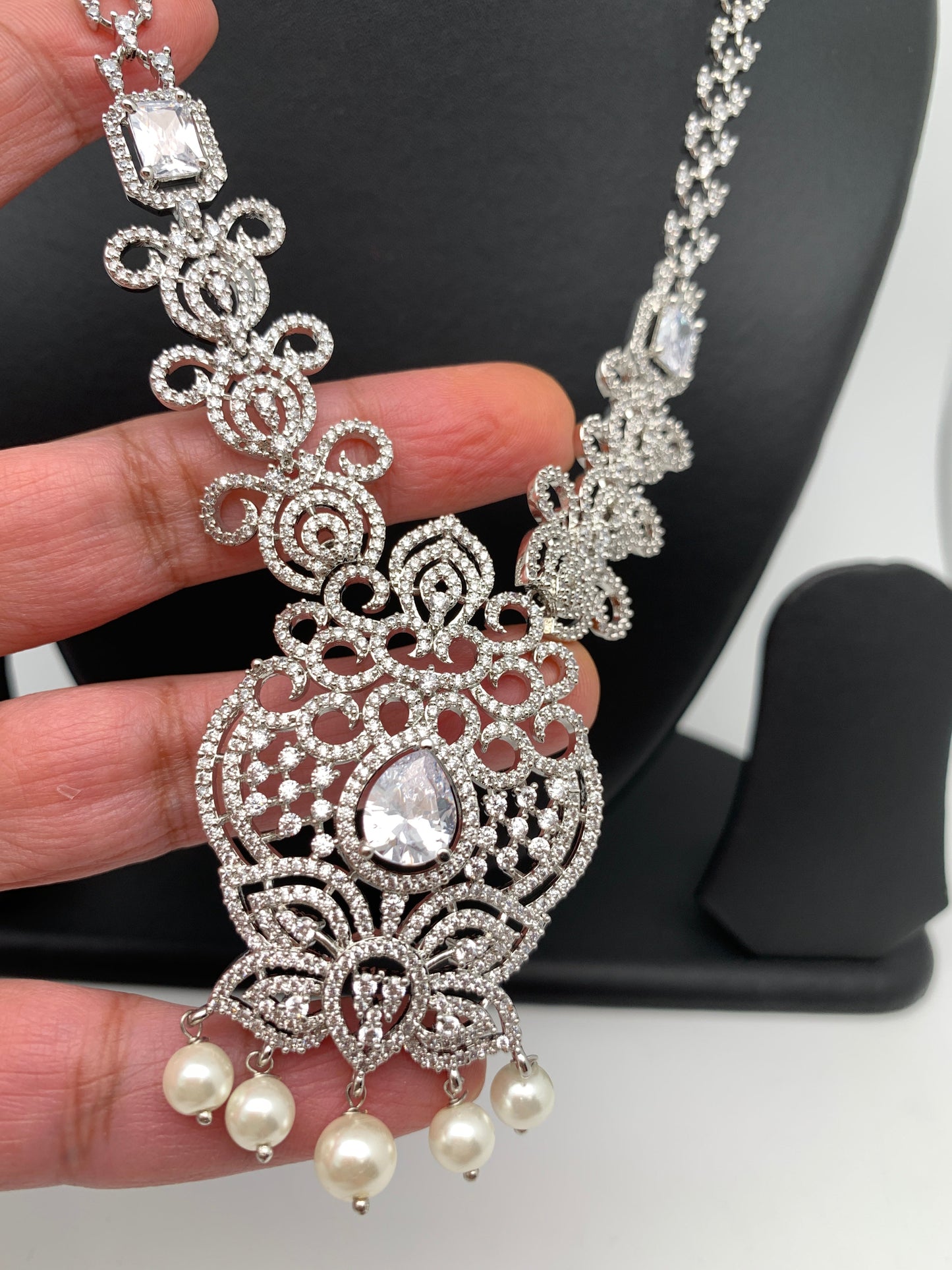 CZ Silver Polish Short Necklace